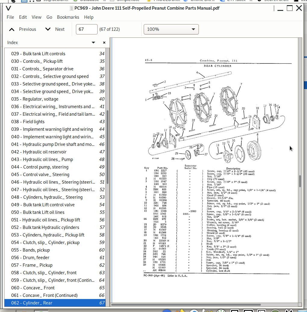 John Deere 111 SelfPropelled Peanut Combine Parts Catalog (PC969) A++ Repair Manual Store